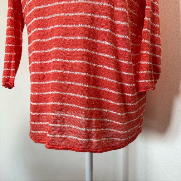 J.Jill Linen Blend Coral Striped Knit Top 3/4 Sleeve Button Accent Womens size M - Picture 3 of 8